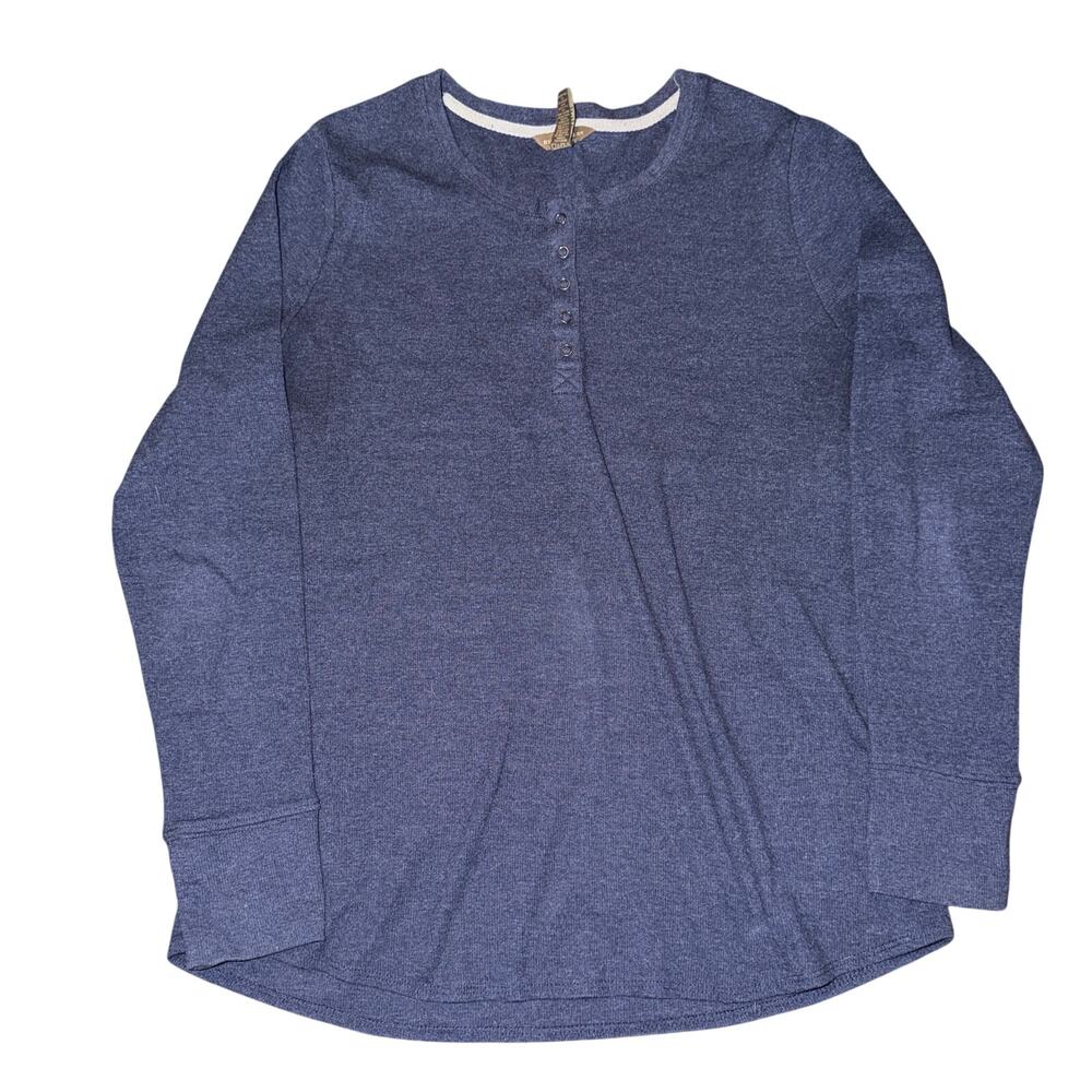 Bit & Bridle Long Sleeve Henley Shirt Women's Size L Navy Blue Round Neck